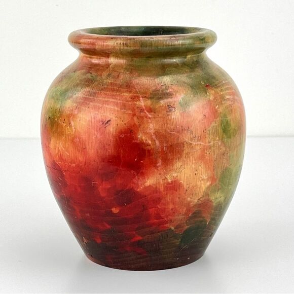 Vintage Wooden Vase Folk Art Hand Carved Hand Painted - Picture 4 of 9